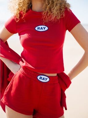 RAY Red Cropped Tee & Shorts Set